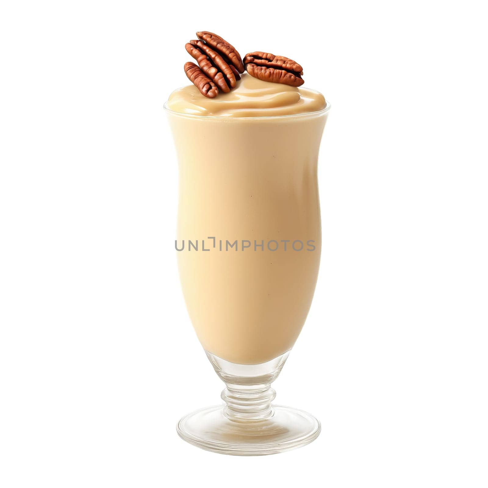 Butterscotch Pecan Milkshake butterscotch sauce toasted pecans Southern charm rich Summer drink concept Final image. close-up milkshake drink, isolated on transparent background