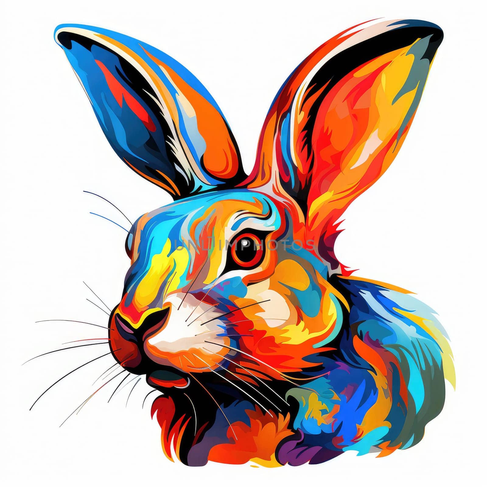 Portrait of a rabbit in vector psychedelic pop art style. Element of graphic design. Template for sticker, poster, t-shirt print, etc.