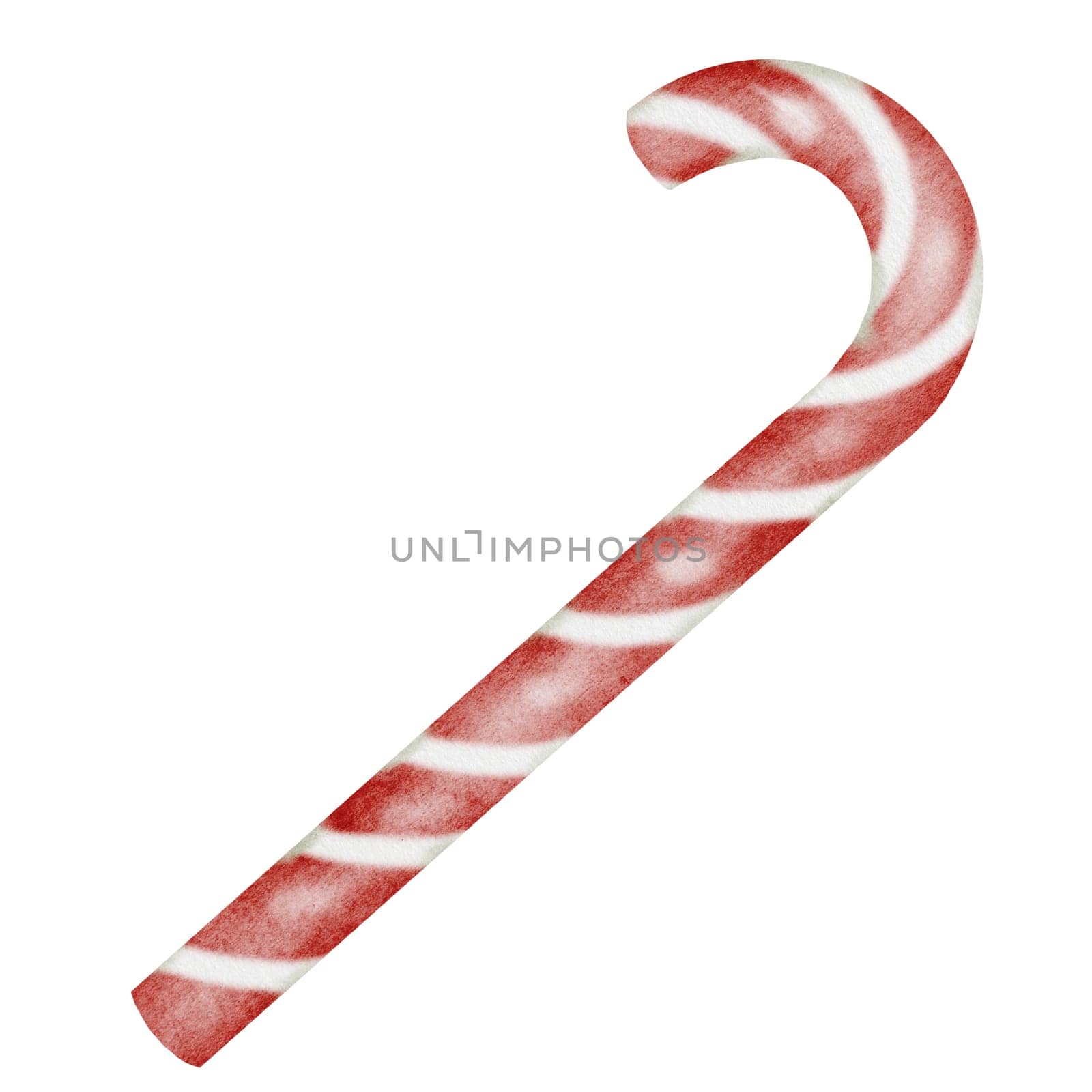 Christmas lollipop cane. Hand drawn sweet candy on isolated white background. Clip art of new year symbol. Ideal for stickers and postcard design. High quality illustration