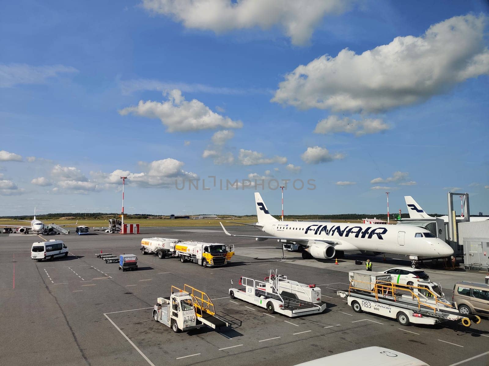 Vantaa, Finland - August 20 2024: Finavia Vantaa airport in Helsinki, Finland. Passenger airplane in airport.