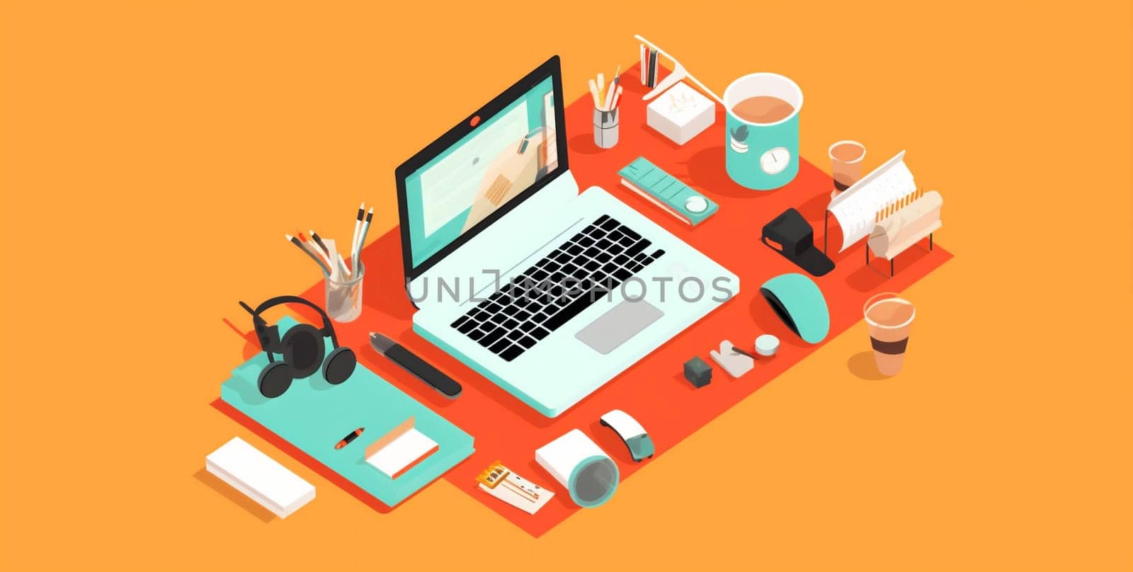 copy colours display web desktop design space keyboard blank technology illustration background space concept gadget modern business computer workspace laptop communication blue. Generative AI.