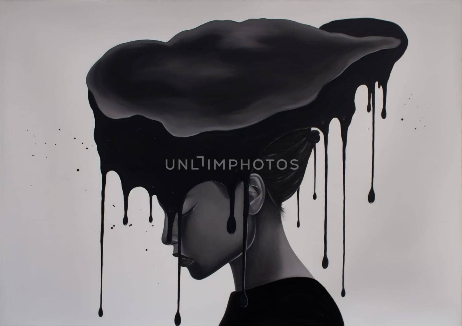 woman poster man creative cloud dramatic dream artistic concept black vision idea. Generative AI. by Vichizh