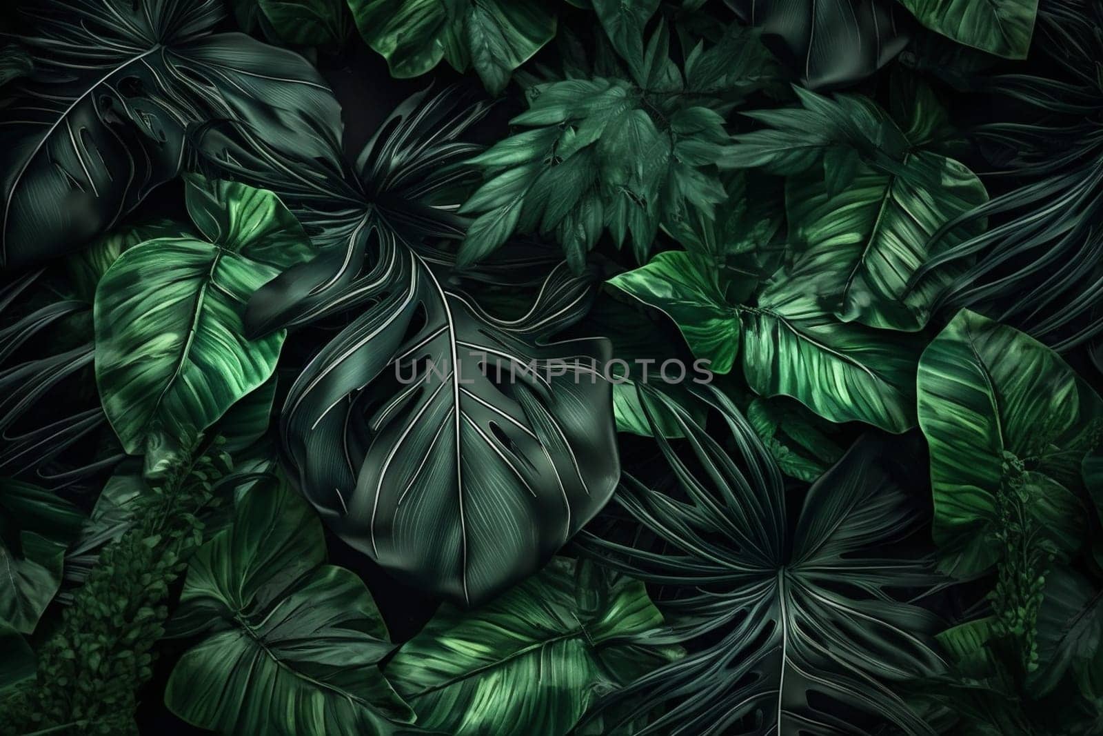 colourful tree background palm green jungle tropical leaf nature forest summer. Generative AI. by Vichizh