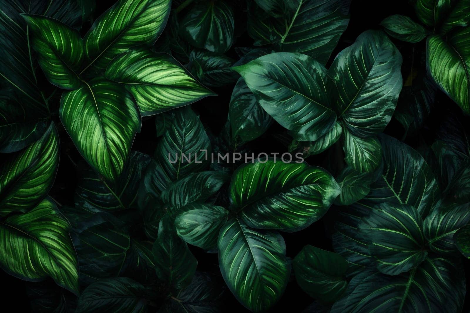 leaf background palm nature tropical forest dark jungle green colourful tree. Generative AI. by Vichizh