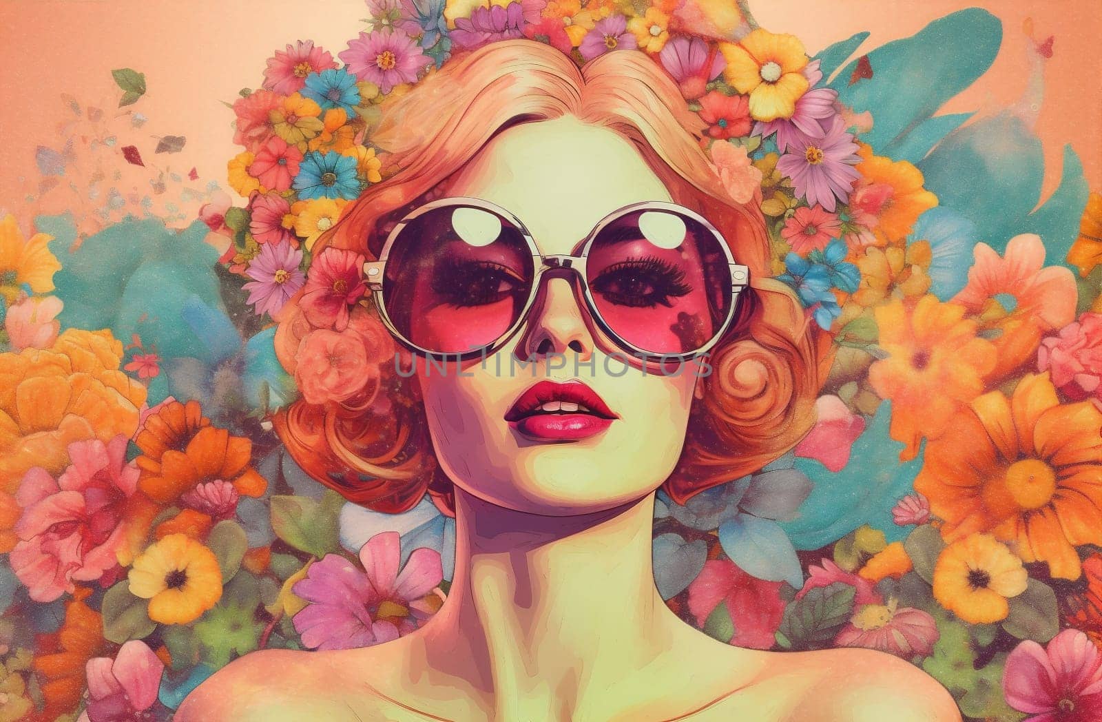 woman flower bouquet portrait art face poster abstract trend design fashion. Generative AI. by Vichizh