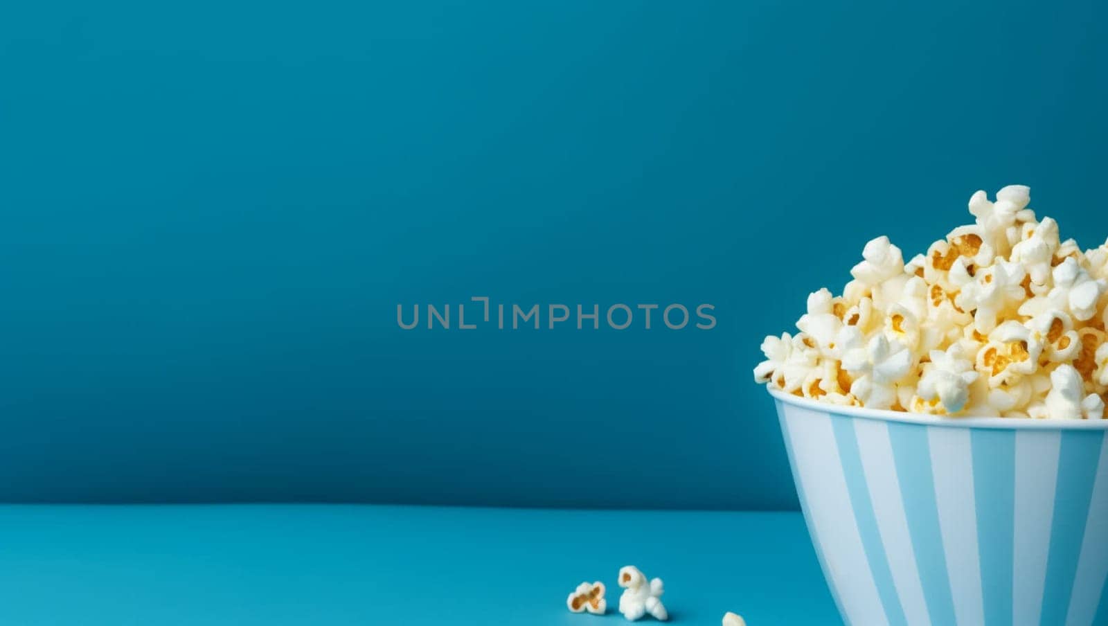Popcorn on a blue background. High quality photo