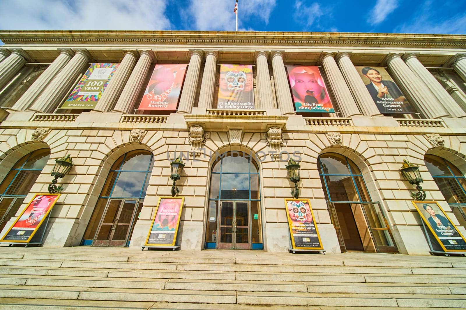 Image of View of banners on theatre building in San Francisco