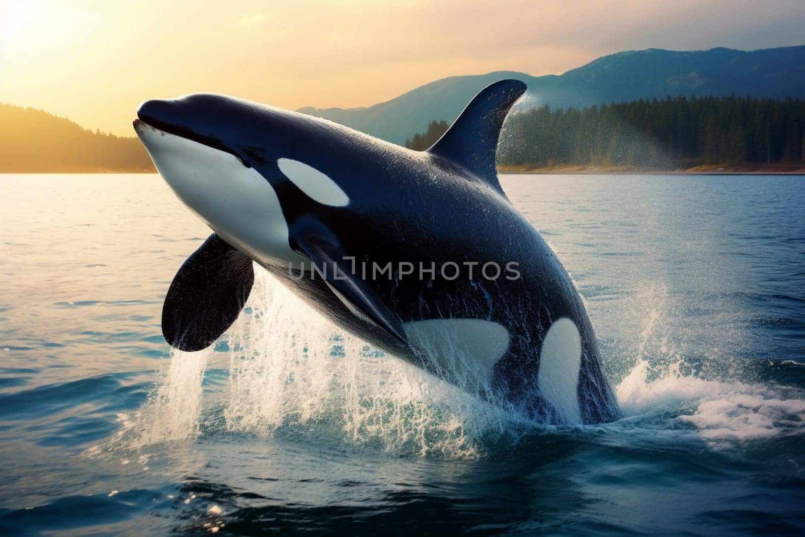 Orca jumping out of the water, generative ai by darekb22