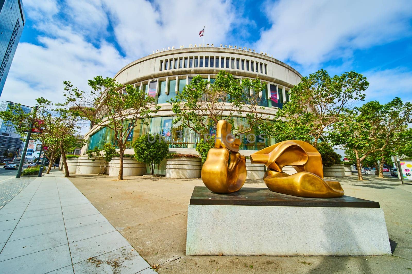 Image of Golden abstract artwork in front of Louise M Davies Symphony Hall