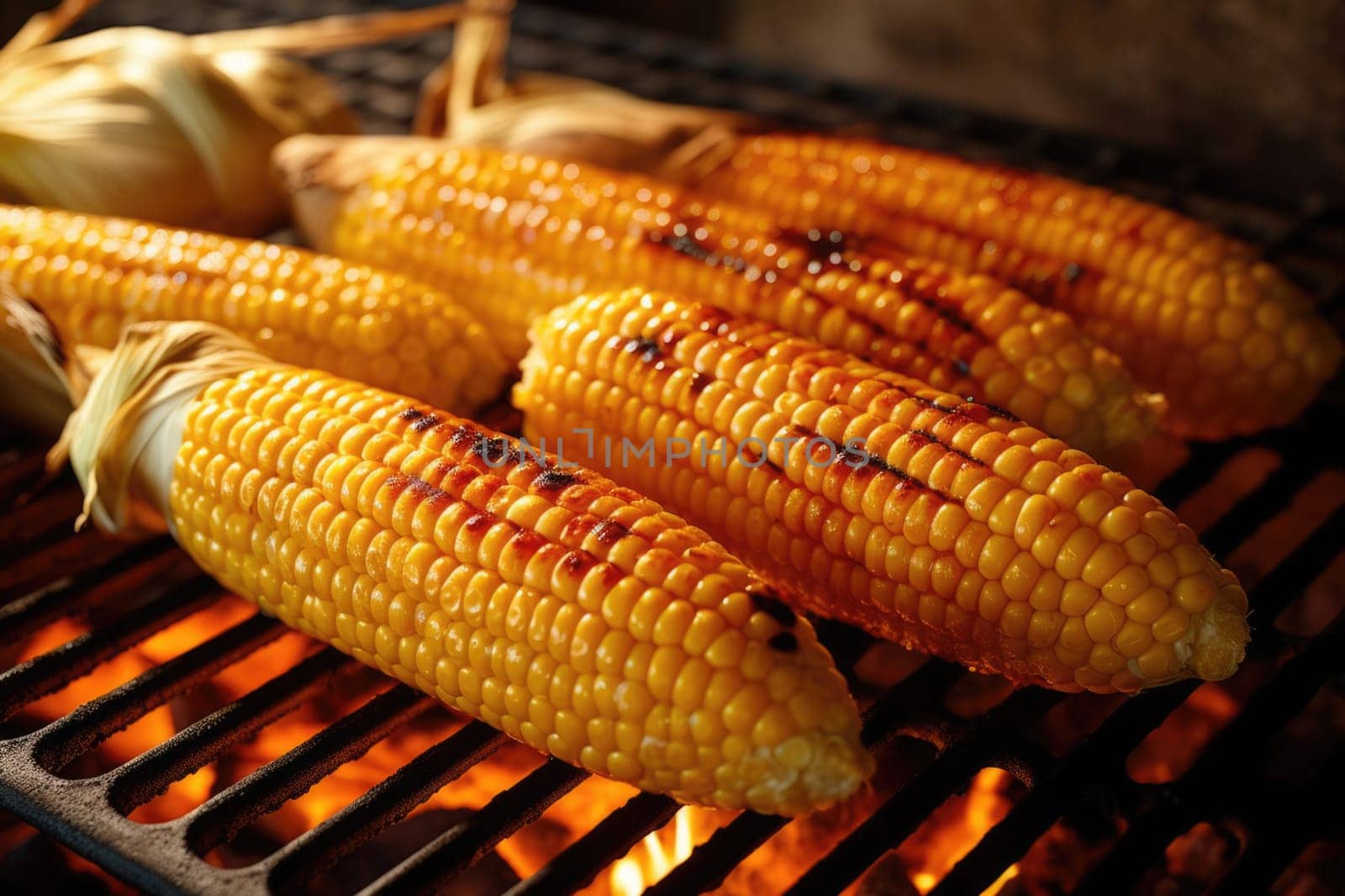 Grilled corns on the hot stove.