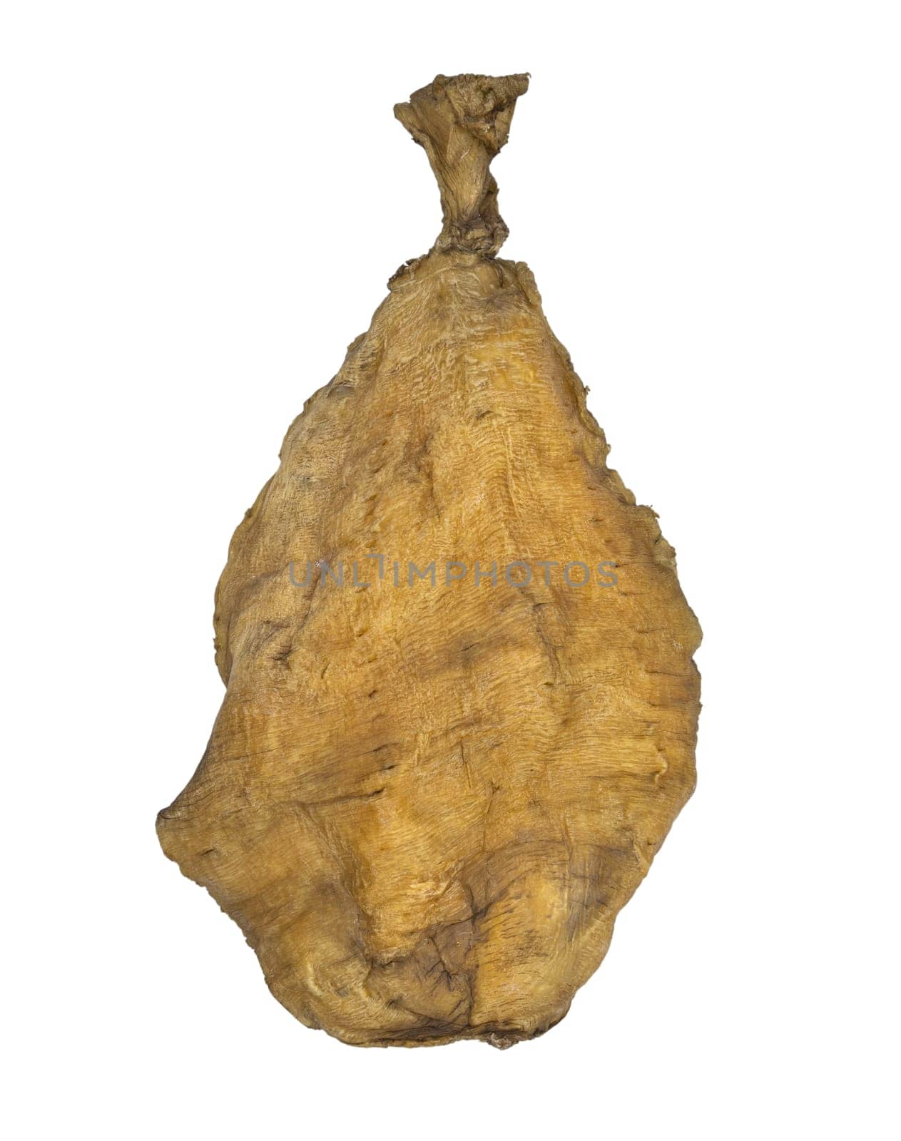 Fish Maw Soup or Dried Fish Stomach (Dried Fish Bladder) isolated on white background with clipping path. Chinese dried food, Healthy eating lifestyle concept, Top view, Selective focus.