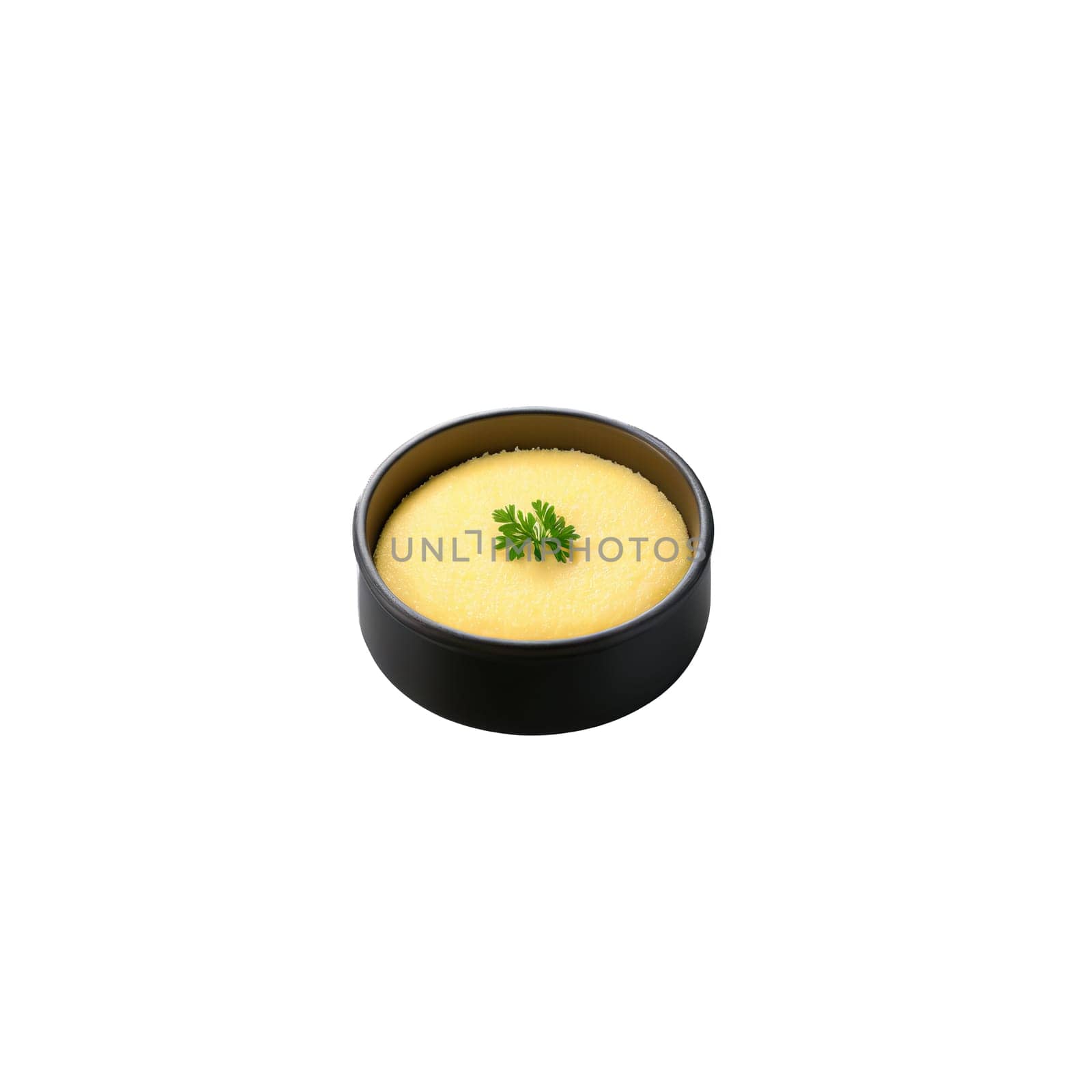 Creamy polenta smooth texture parmesan cheese butter parsley flakes Culinary and Food concept Final image. Food isolated on transparent background