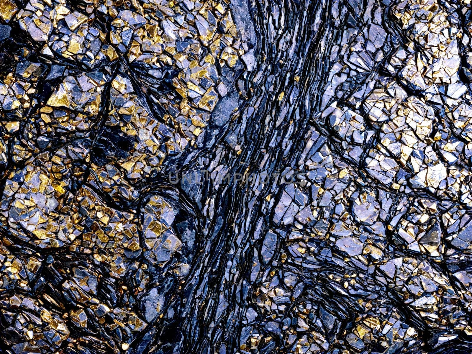 Stone isolated on transparent background. Schist A silvery schist stone with shiny mica inclusions floating and backlit to show off.