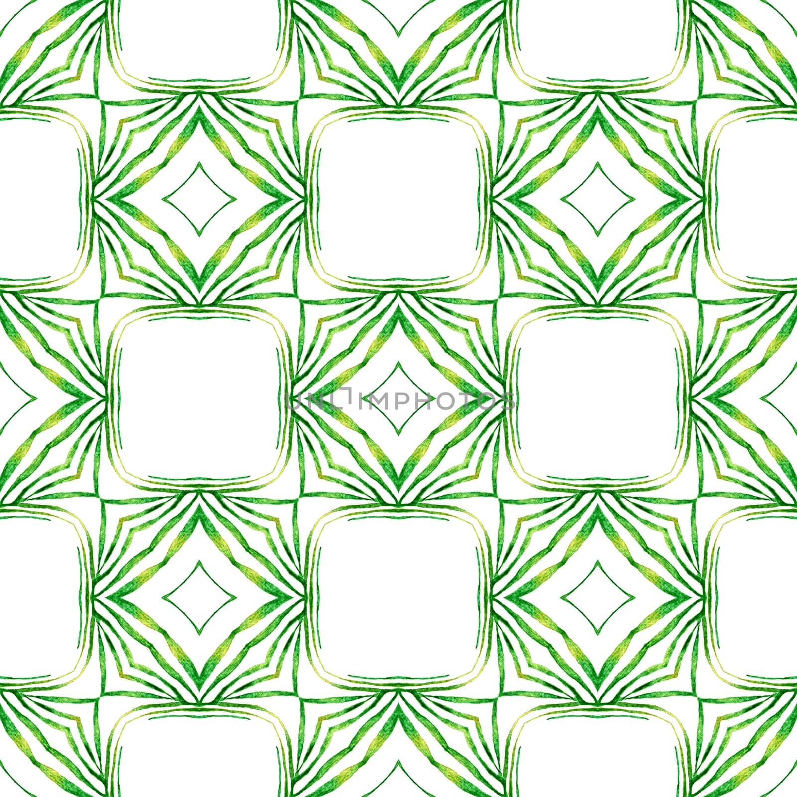 Textile ready delightful print, swimwear fabric, wallpaper, wrapping. Green adorable boho chic summer design. Organic tile. Trendy organic green border.