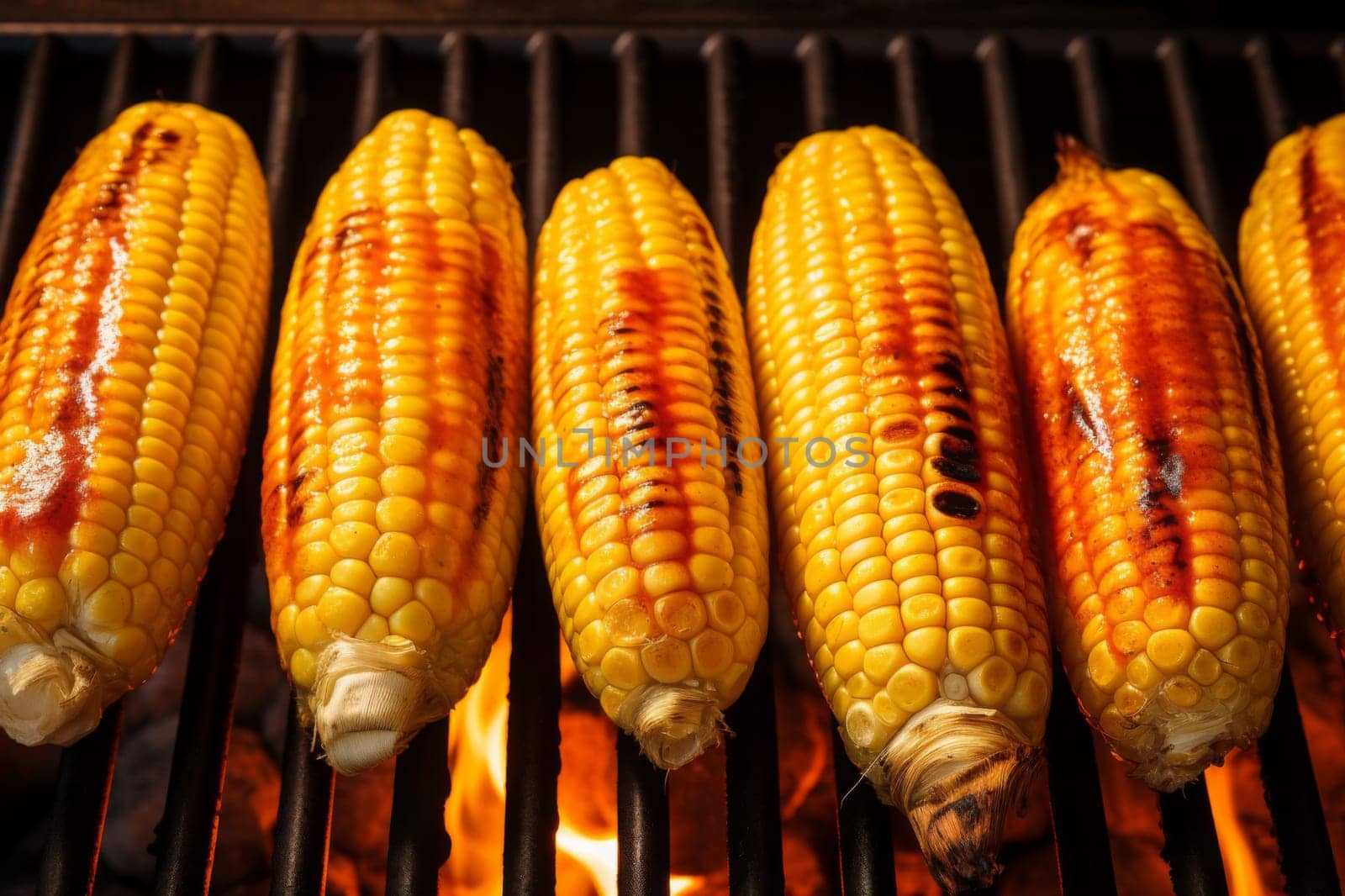 Grilled corns on the hot stove.