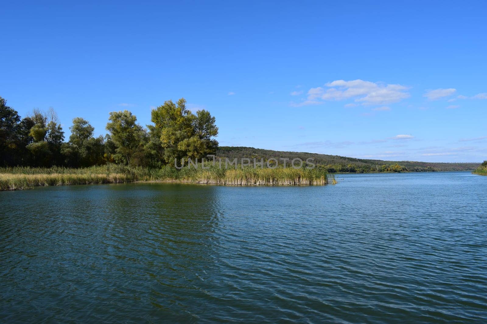 Forest lake in the autumn afternoon. Calm water with reflection of trees. Attractive morning view of Lake. Clear fresh nature, untouched. Forest in the background. National reserve