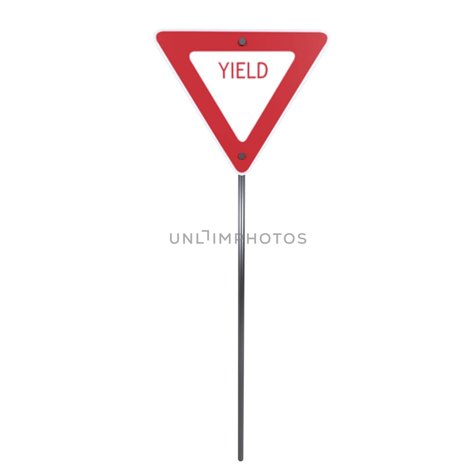 This rendering showcases a red yield traffic sign displayed prominently with a simple background.