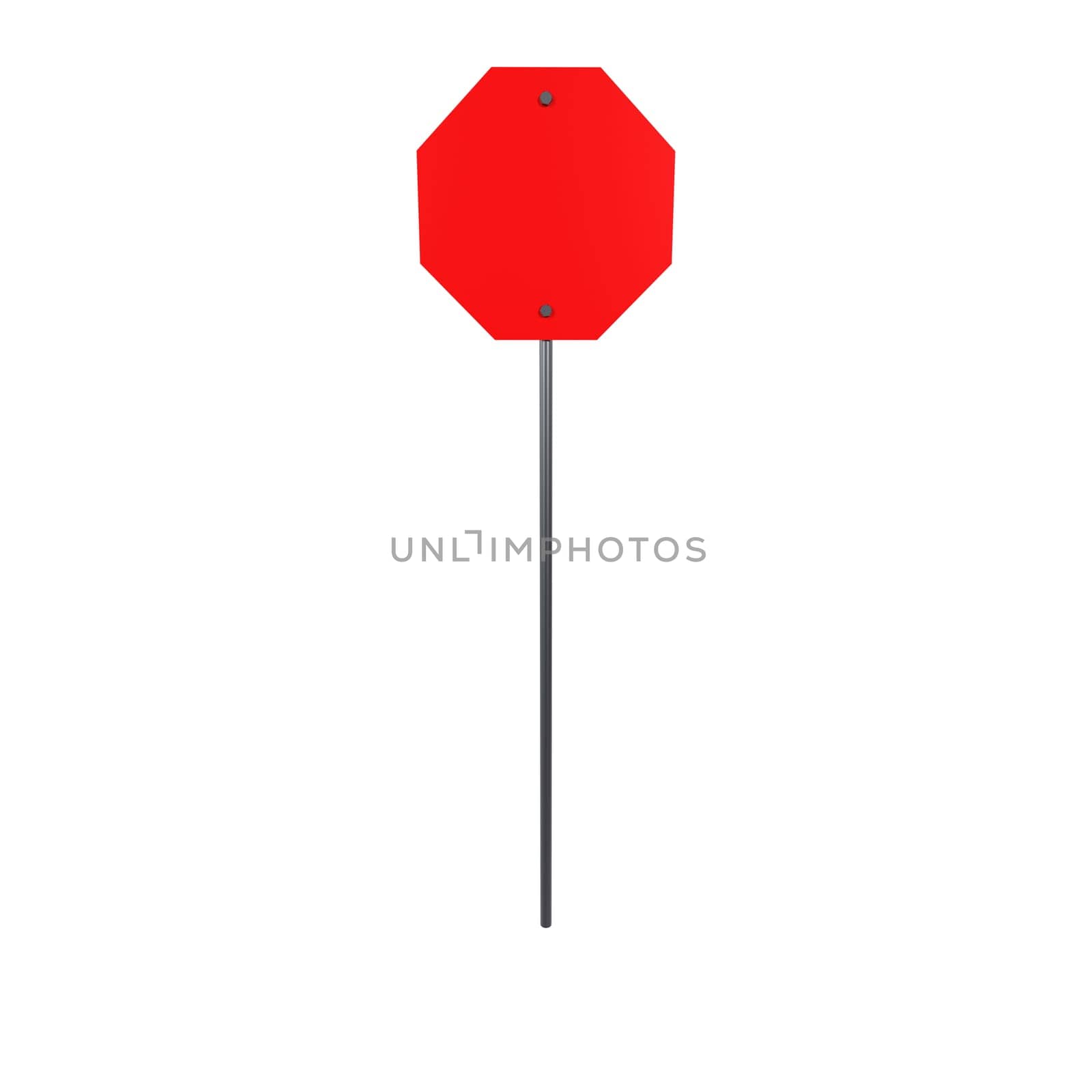A red stop sign with a black pole stands alone against a clear background, signaling drivers.