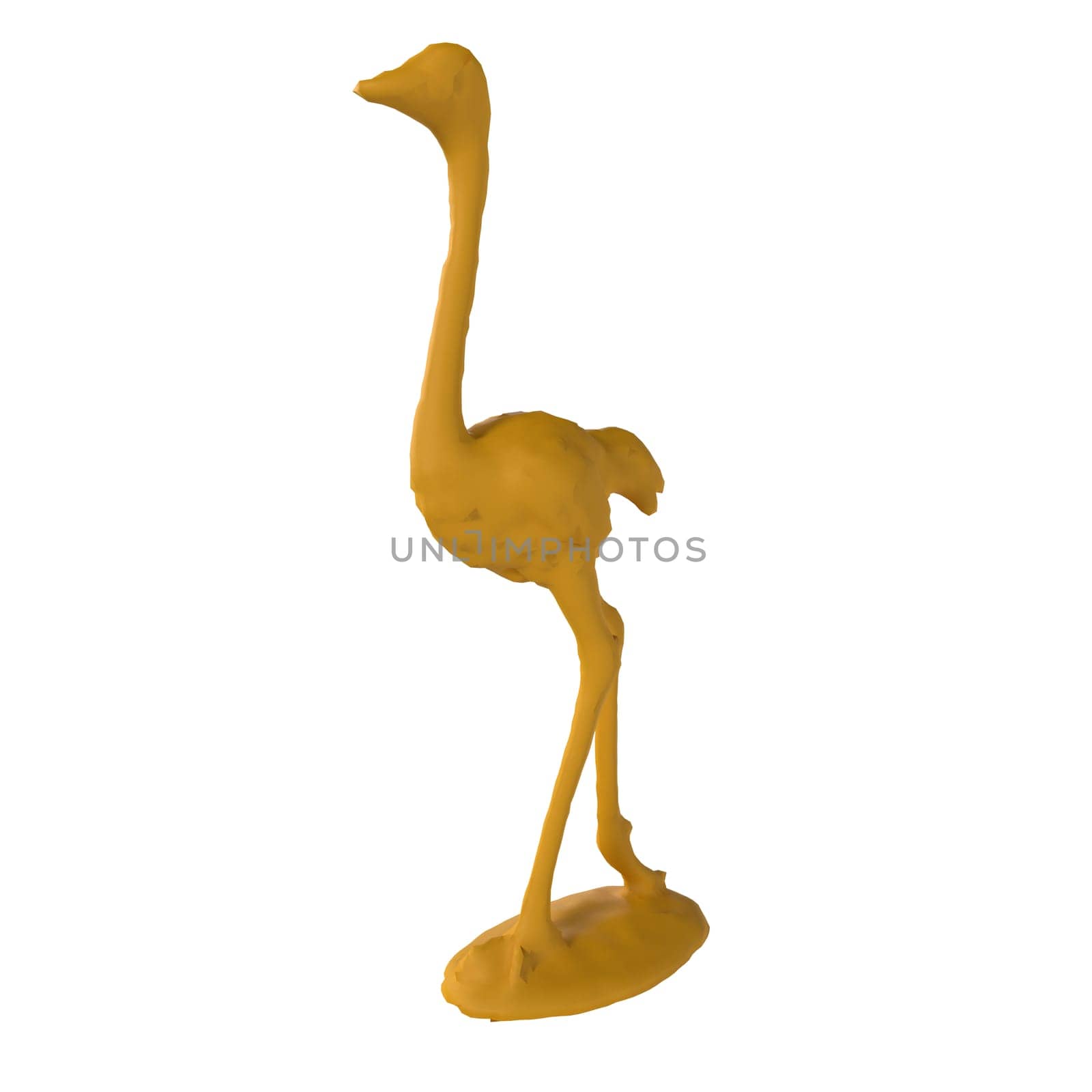 A yellow ostrich figurine stands tall on a flat base, showcasing its unique design.