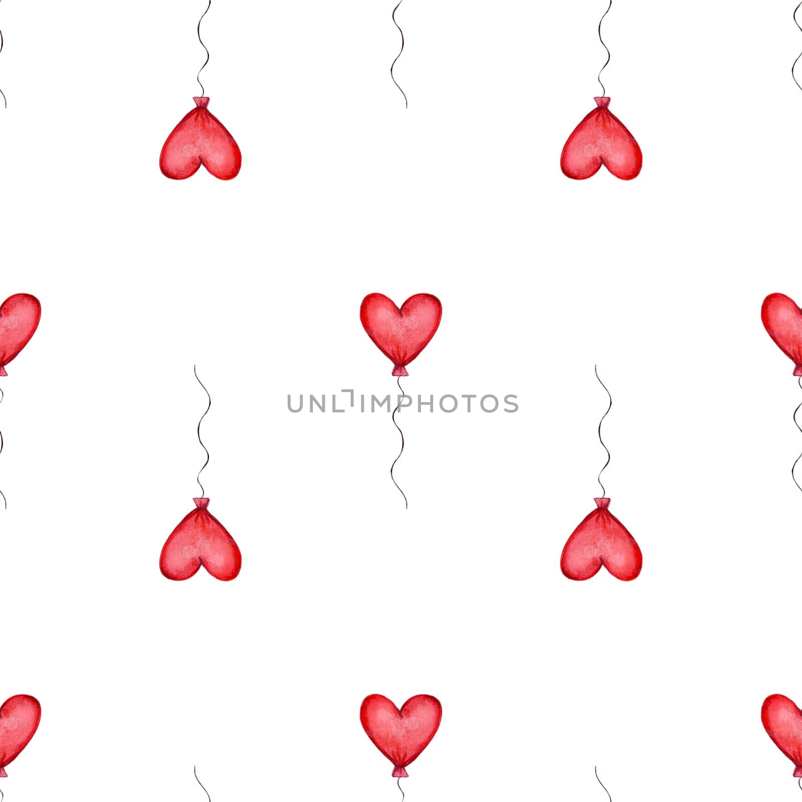 Seamless pattern with red heart shaped balloons. Valentines Day Pattern.