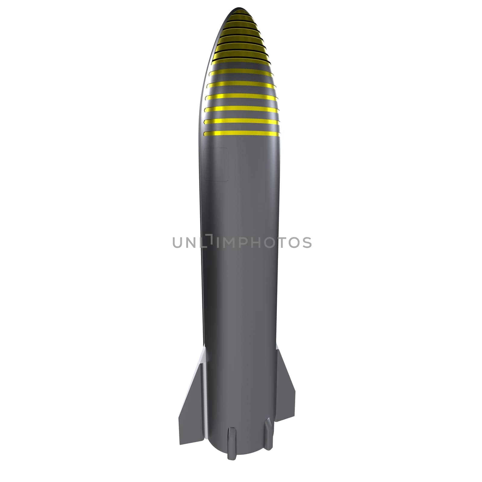 A sleek, modern rocket stands tall, showcasing a unique striped design atop its body.