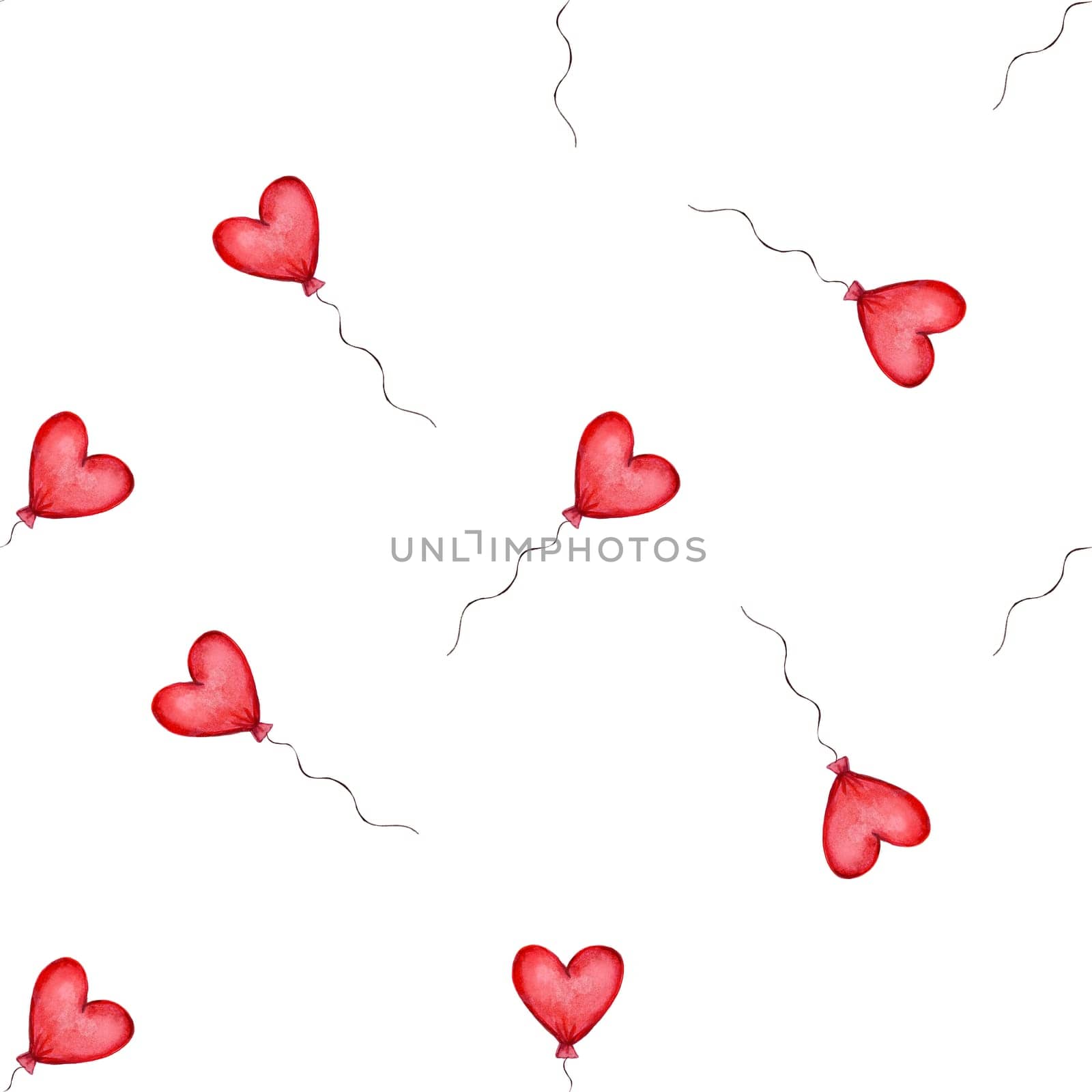 Seamless pattern with red heart shaped balloons. Valentines Day Pattern.