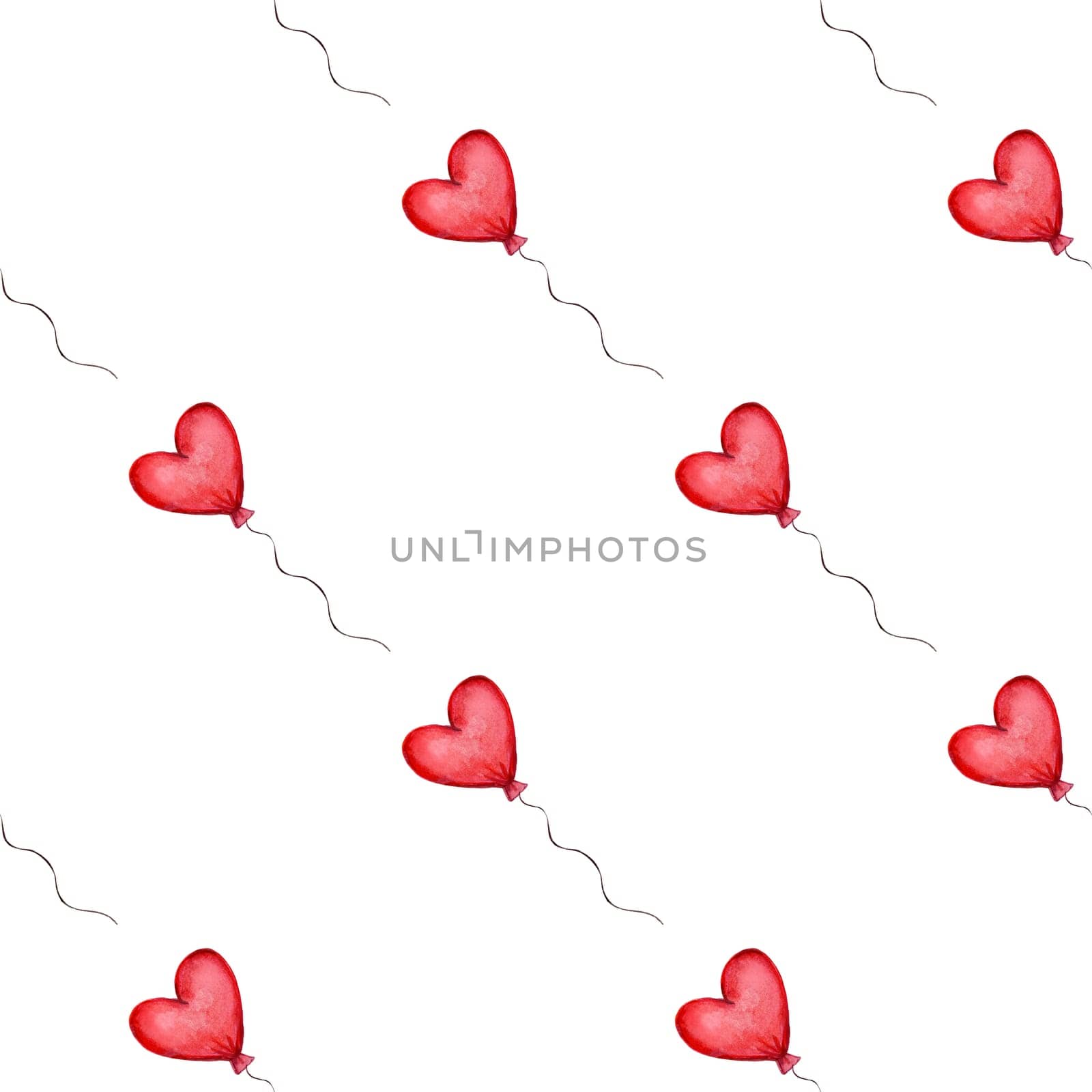 Seamless pattern with red heart shaped balloons. Valentines Day Pattern.