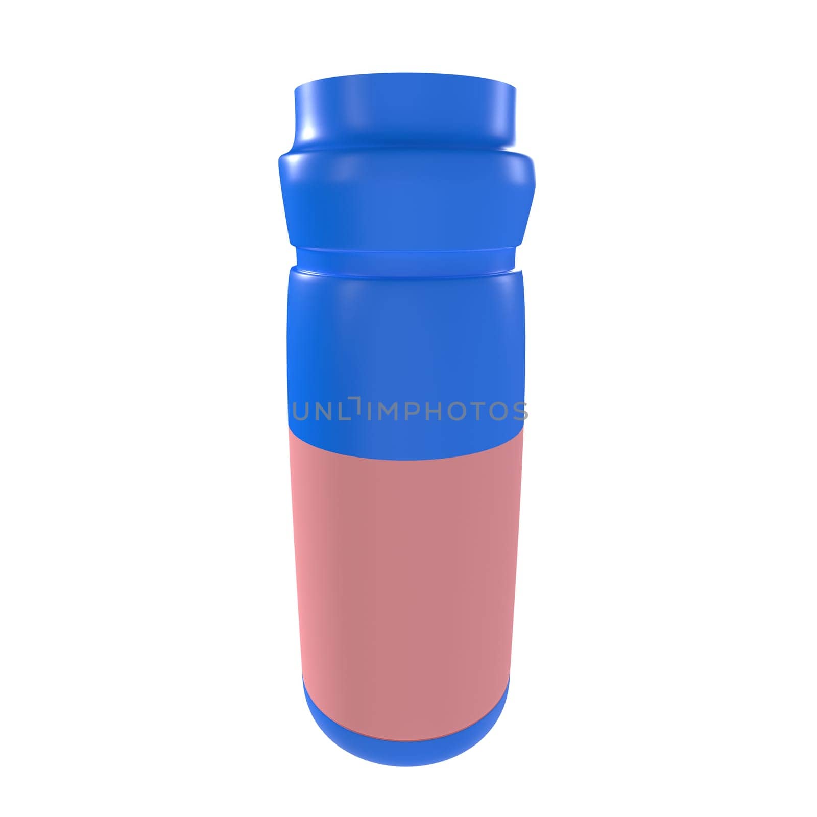 A modern insulated bottle featuring a vibrant blue top and pink base.