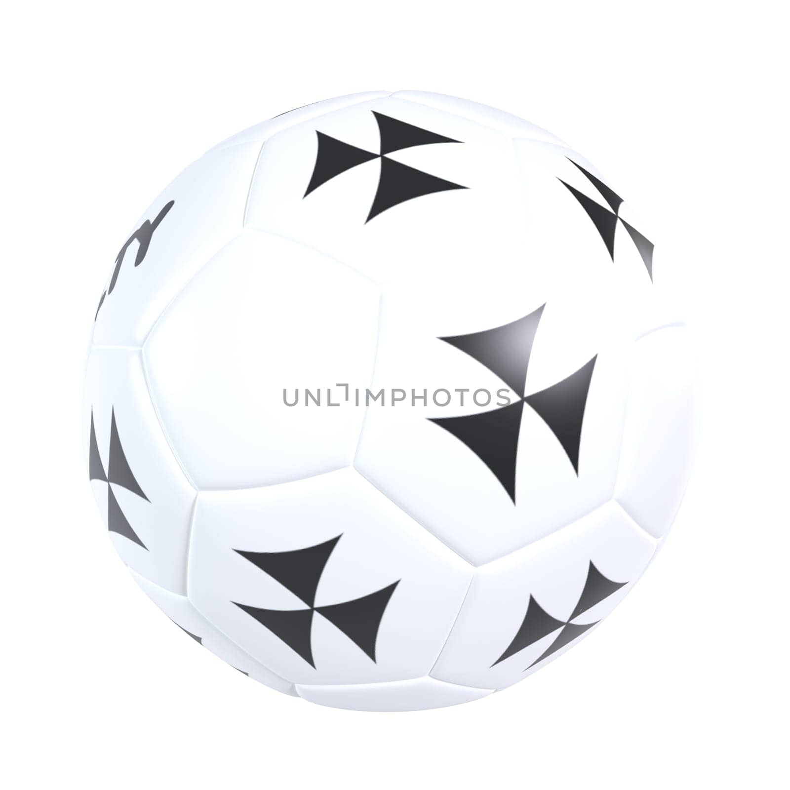 This digital artwork features a unique soccer ball design with black shapes.