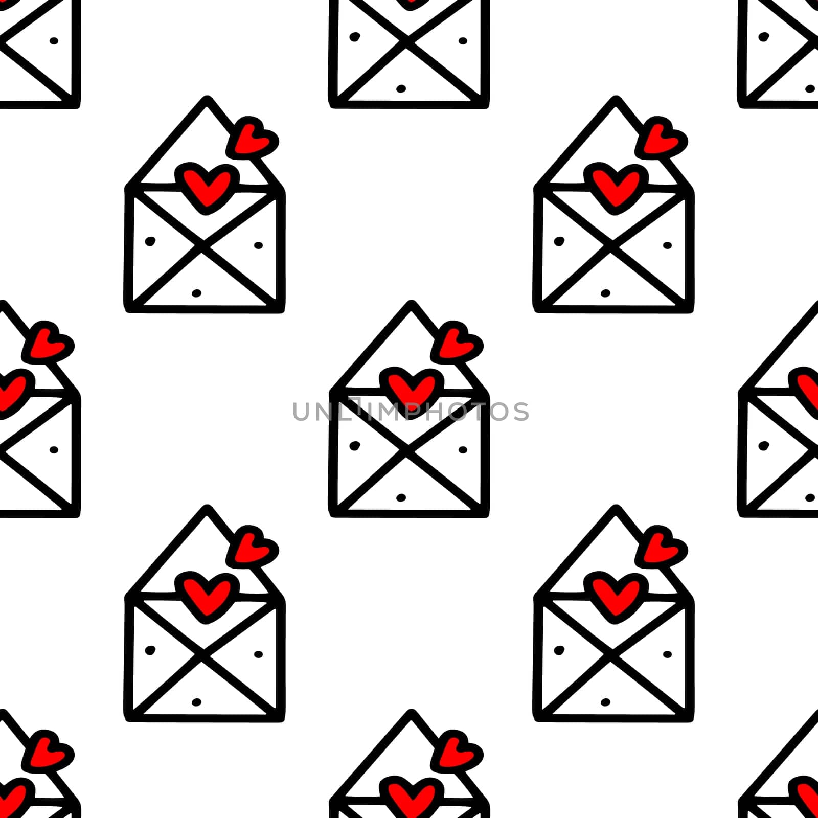 seamless pattern of envelope with love letter and hearts isolated on white background