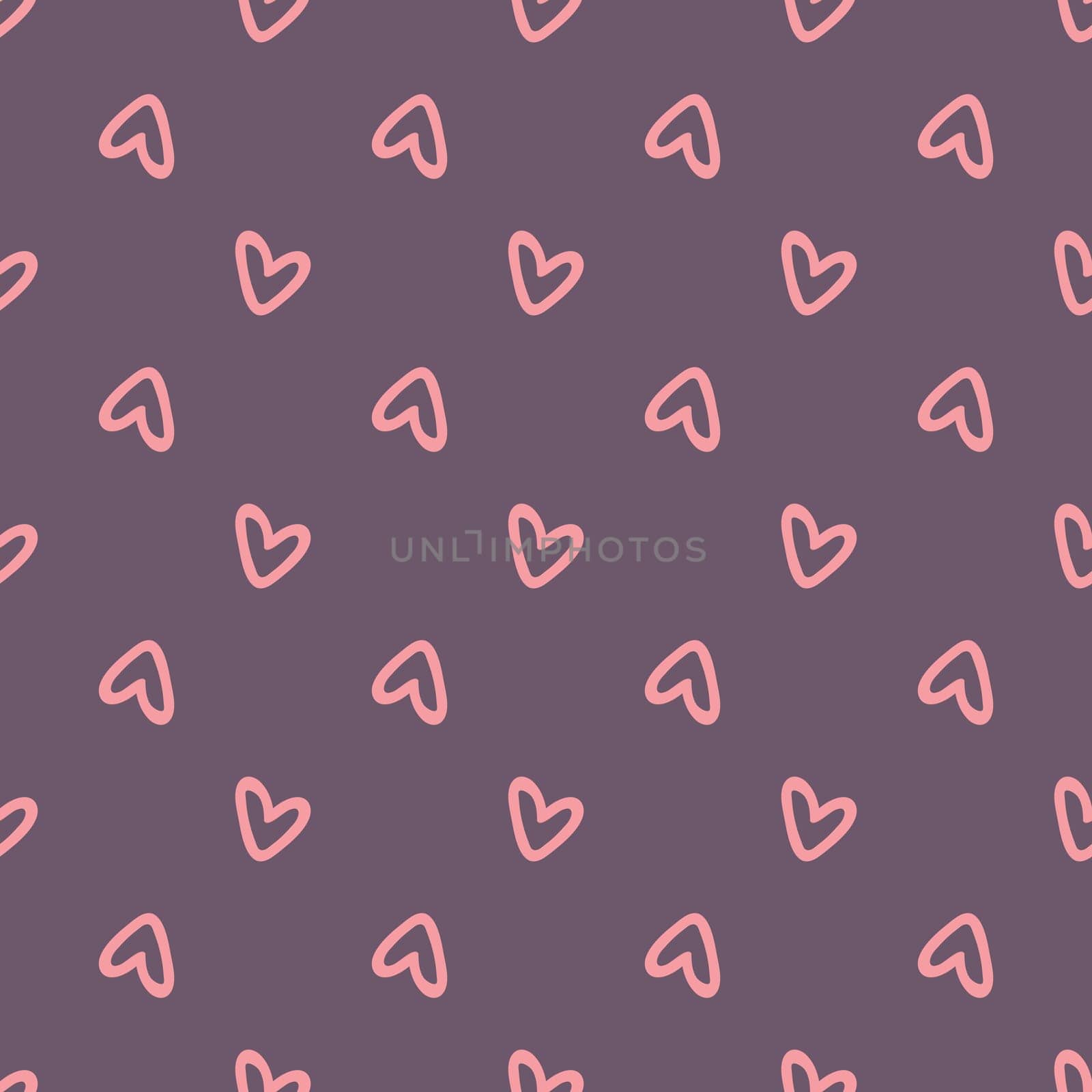 Pink hearts on purple background seamless pattern