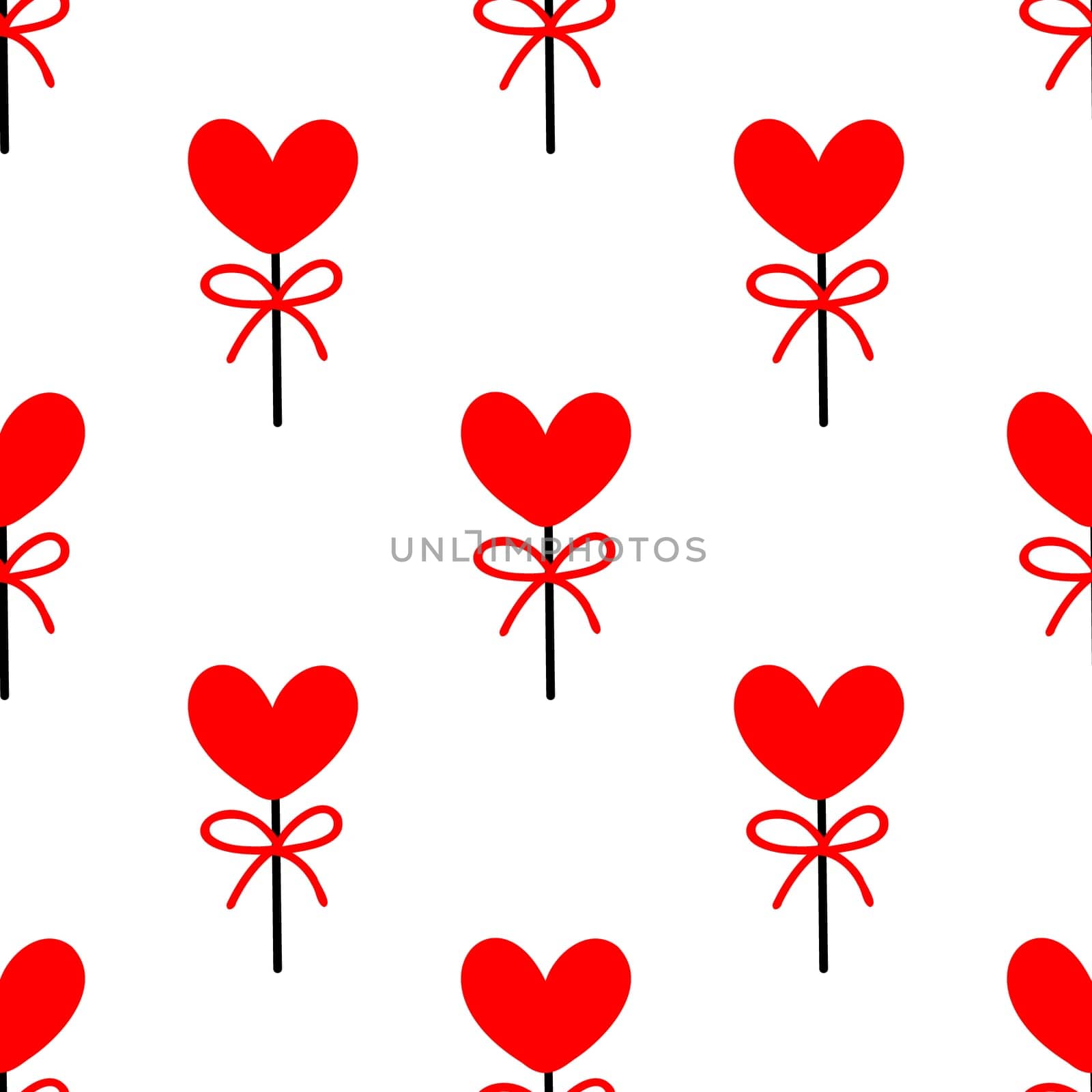 Seamless background with lollipops on a stick in the shape of a heart. pattern on valentines day illustration