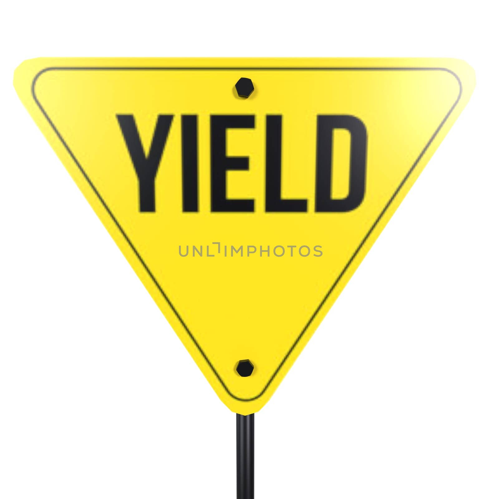 A yellow triangular yield sign stands upright, signaling drivers to yield.