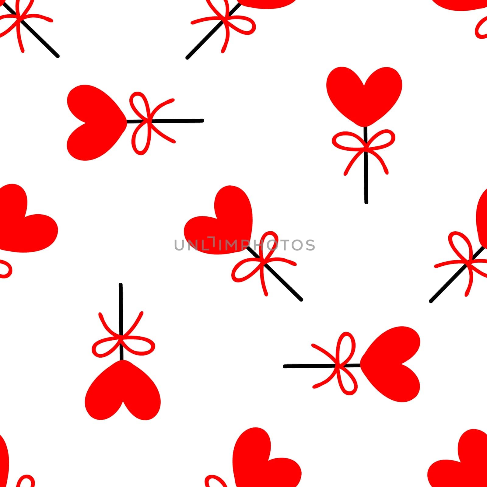 Seamless background with lollipops on a stick in the shape of a heart. pattern on valentines day illustration