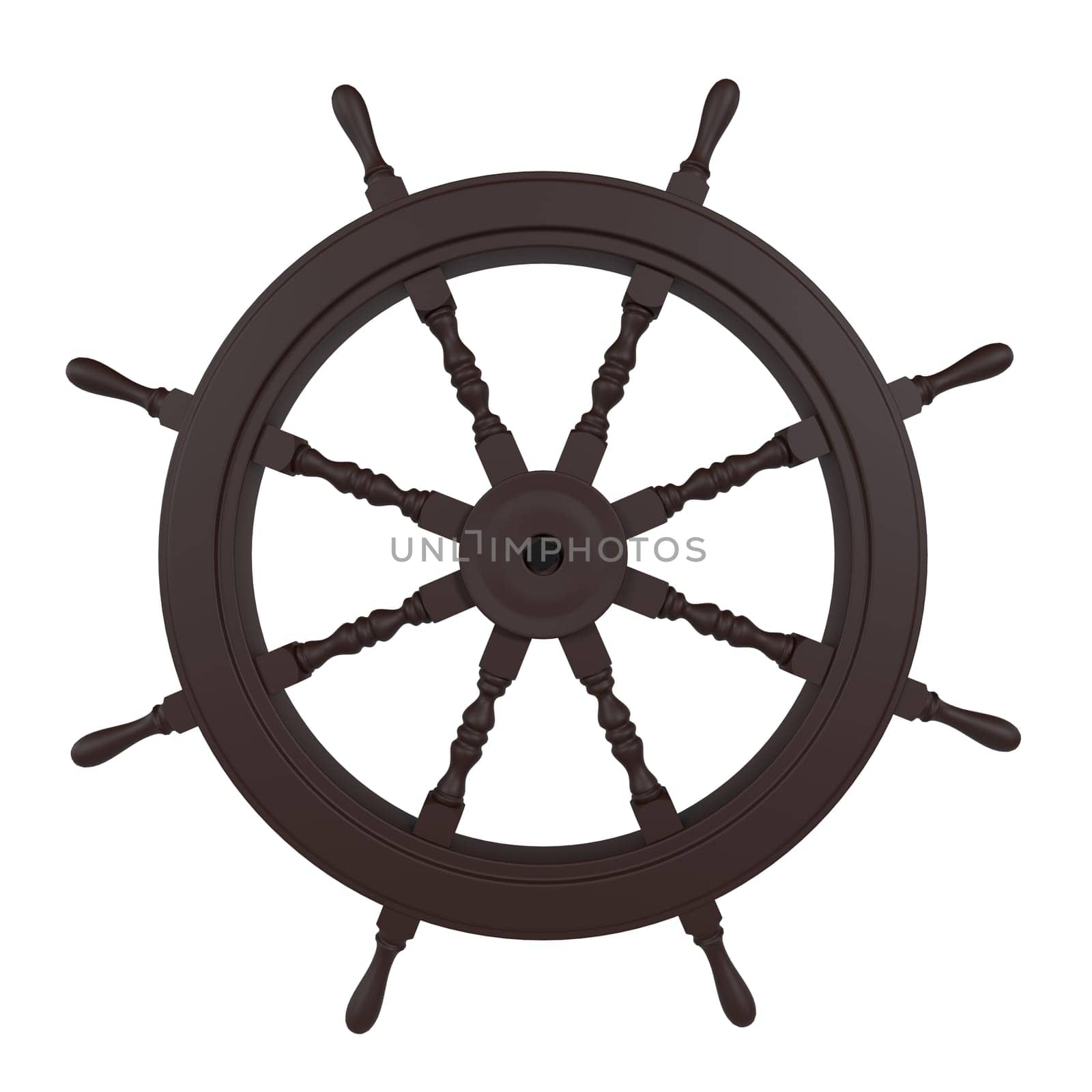 The wooden ship\'s wheel is designed with a classic nautical style, emphasizing craftsmanship.