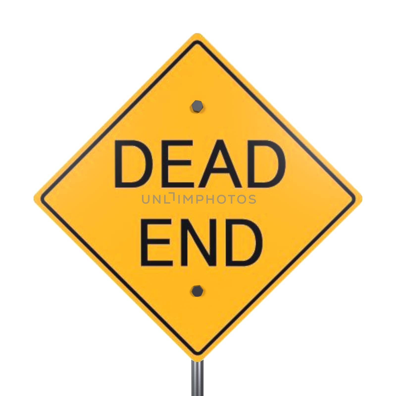A bright yellow dead end sign is displayed, indicating road closure ahead.