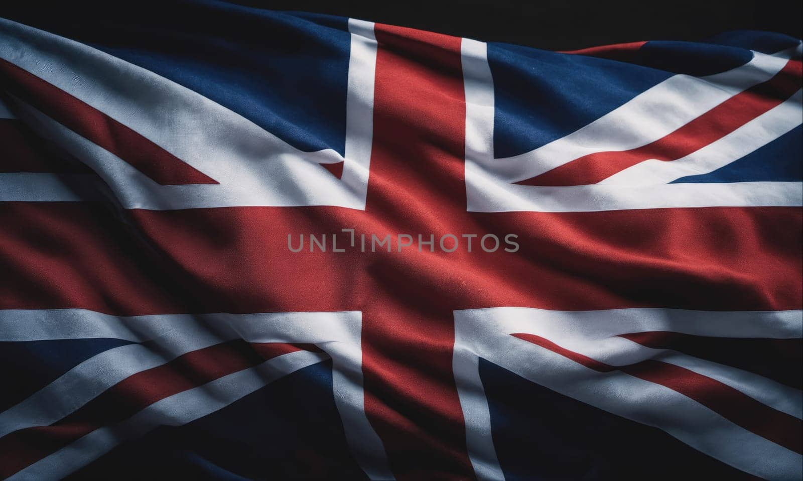 The British flag is waving in the wind, showing the red, white, and blue stripes in detail.