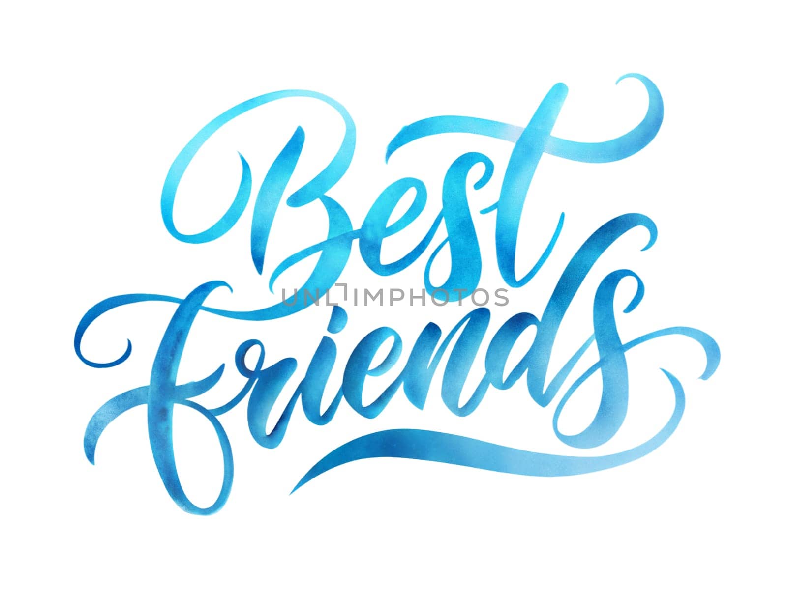 Best friends calligraphy blue text on white background. Ai generated image