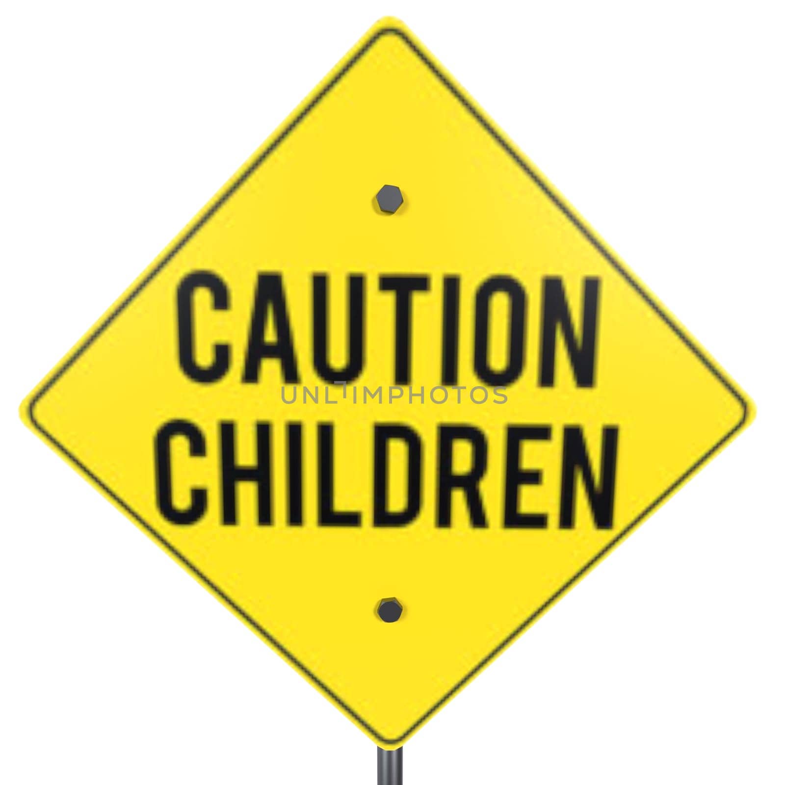 A bright yellow sign warns drivers of children nearby, enhancing safety.
