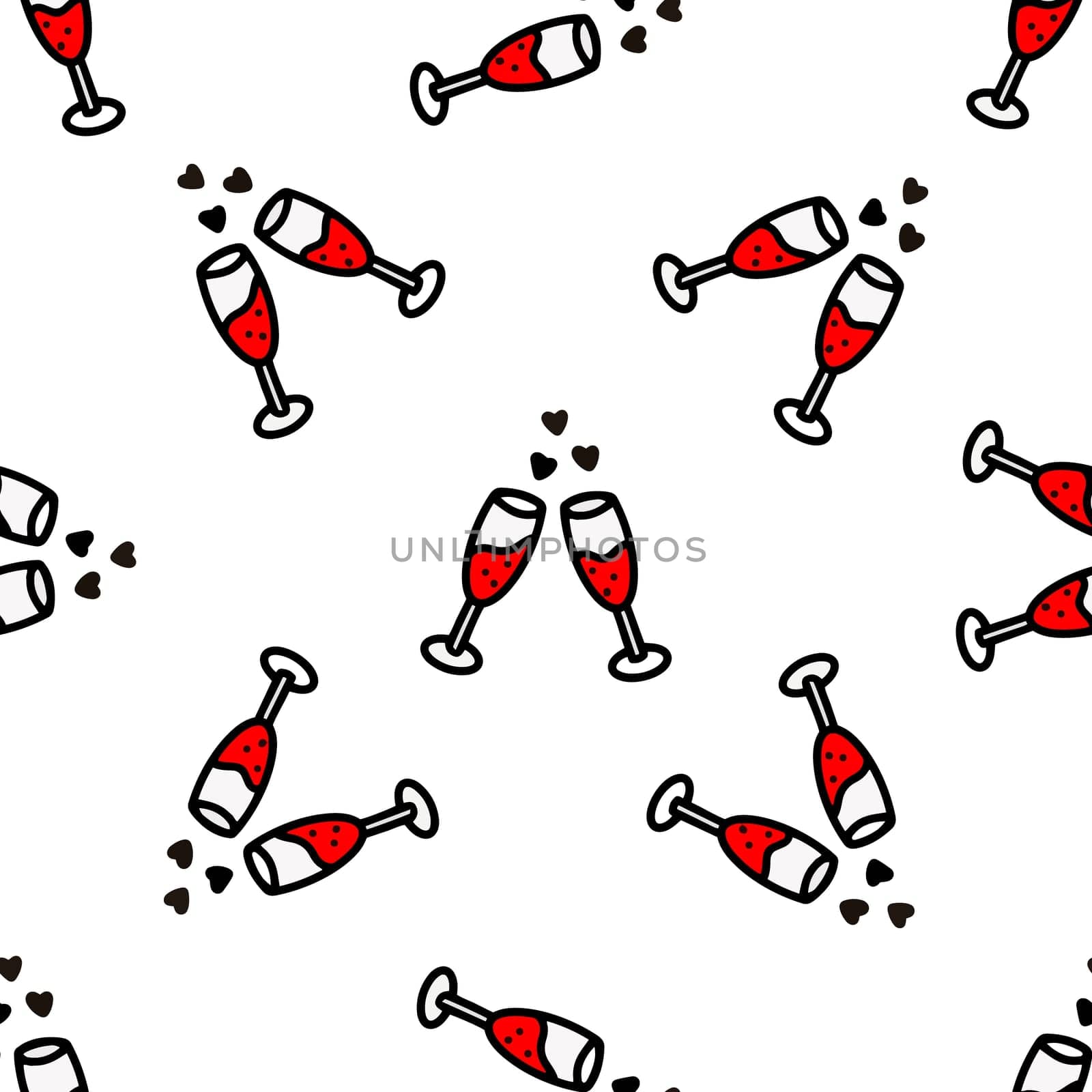 Seamless pattern with champagne glasses illustration. Design for Valentines Day, New Year, Birthday, Holidays