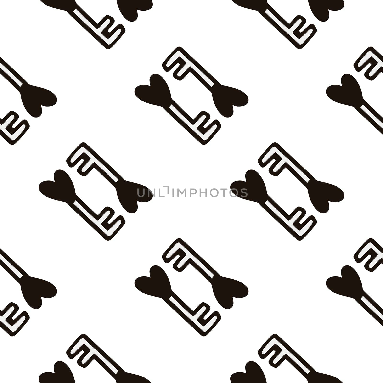 Seamless pattern with a heart-shaped key illustration. High quality illustration