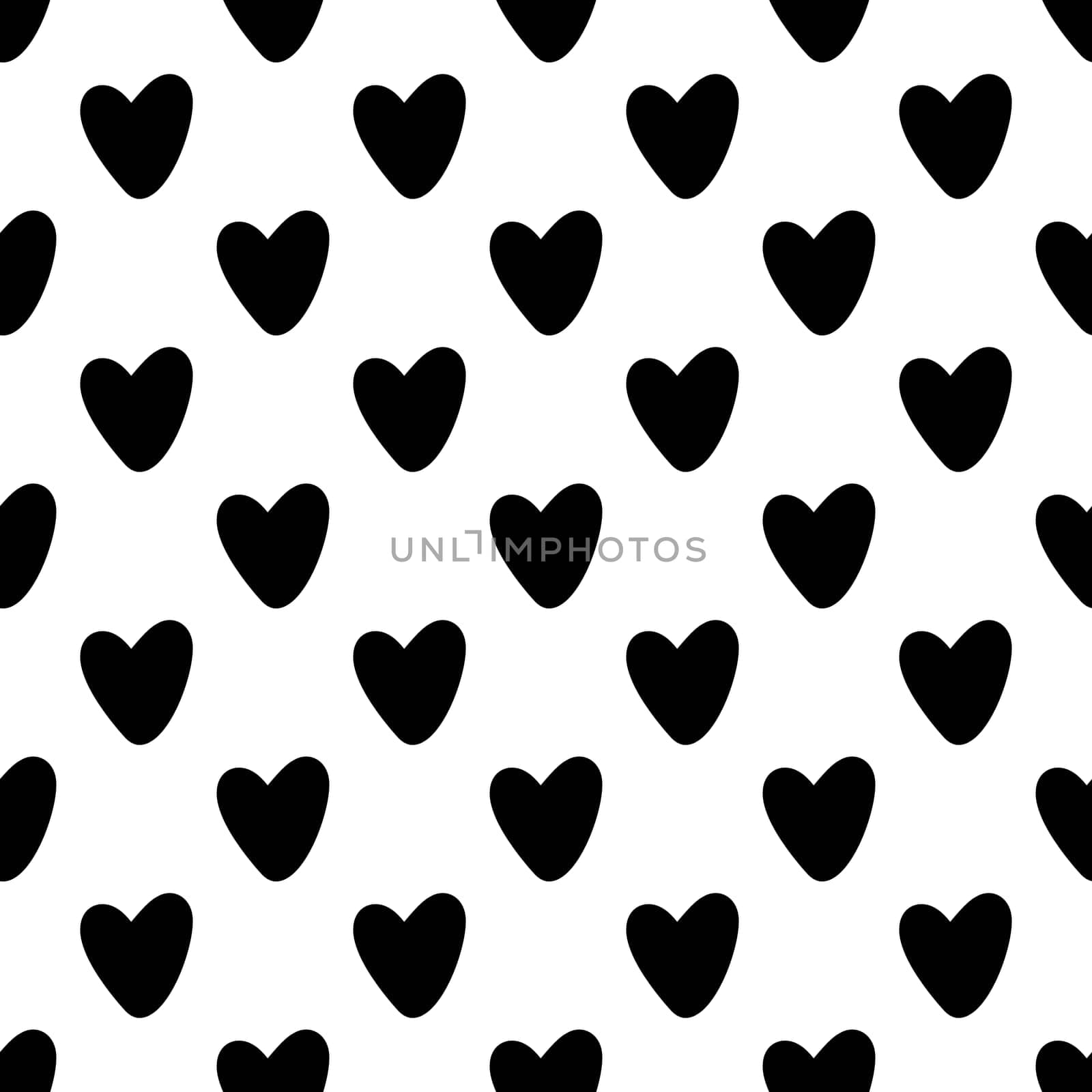 Seamless pattern of black hearts on a white background illustration. Design for Valentines Day