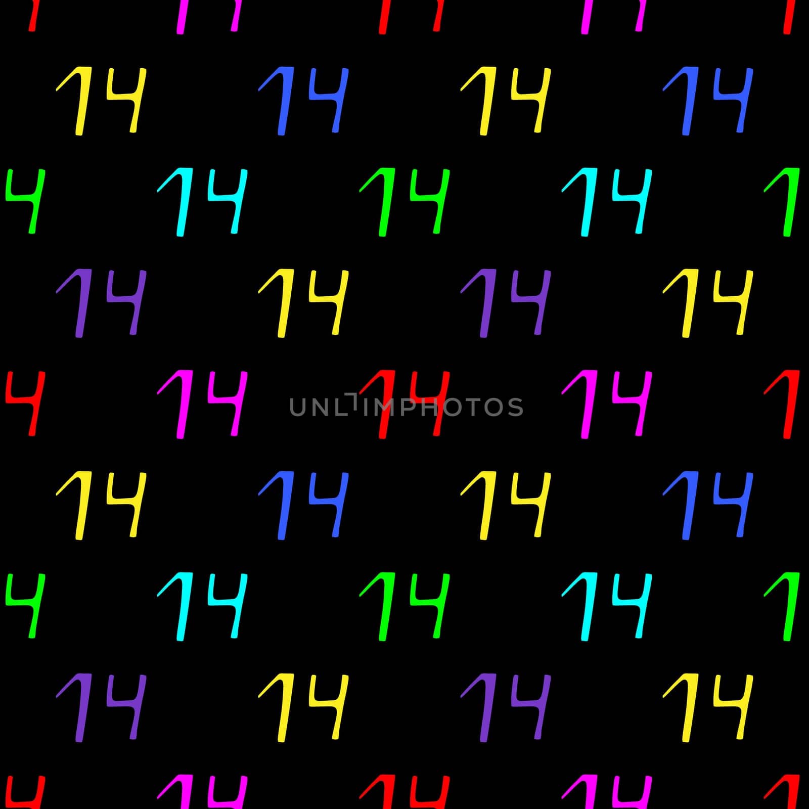 Seamless pattern with the number 14 on a black background illustration. Design for Valentines Day
