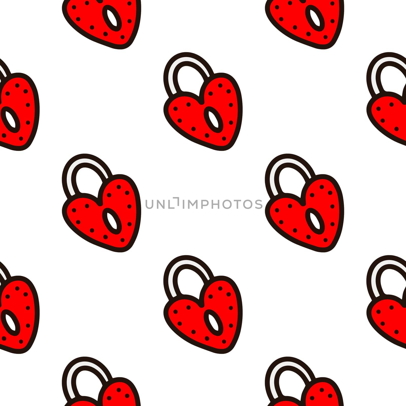 Seamless pattern with red locks and hearts illustration. Valentines day pattern