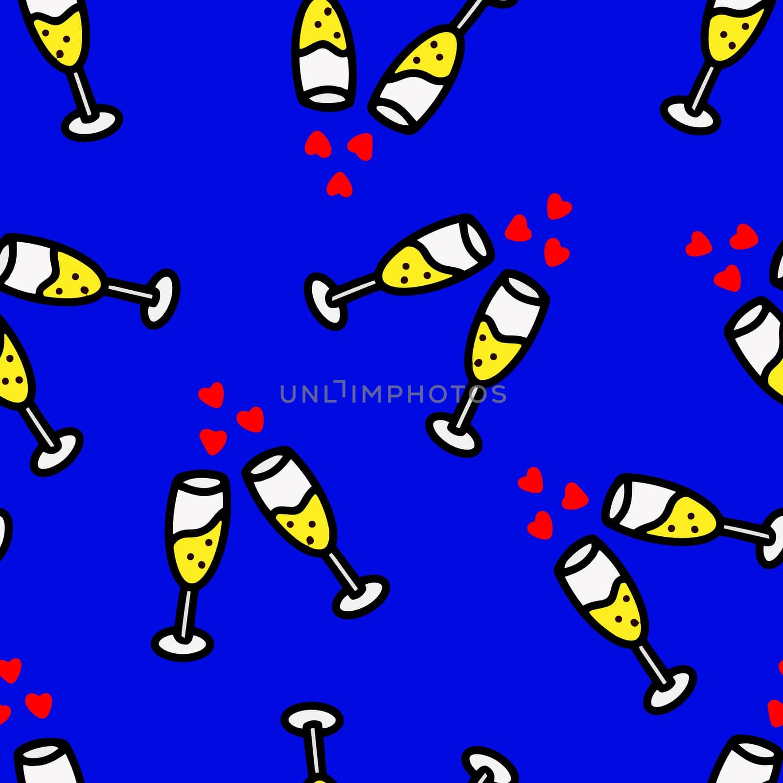 Seamless pattern with champagne glasses illustration. Design for Valentines Day, New Year, Birthday, Holidays