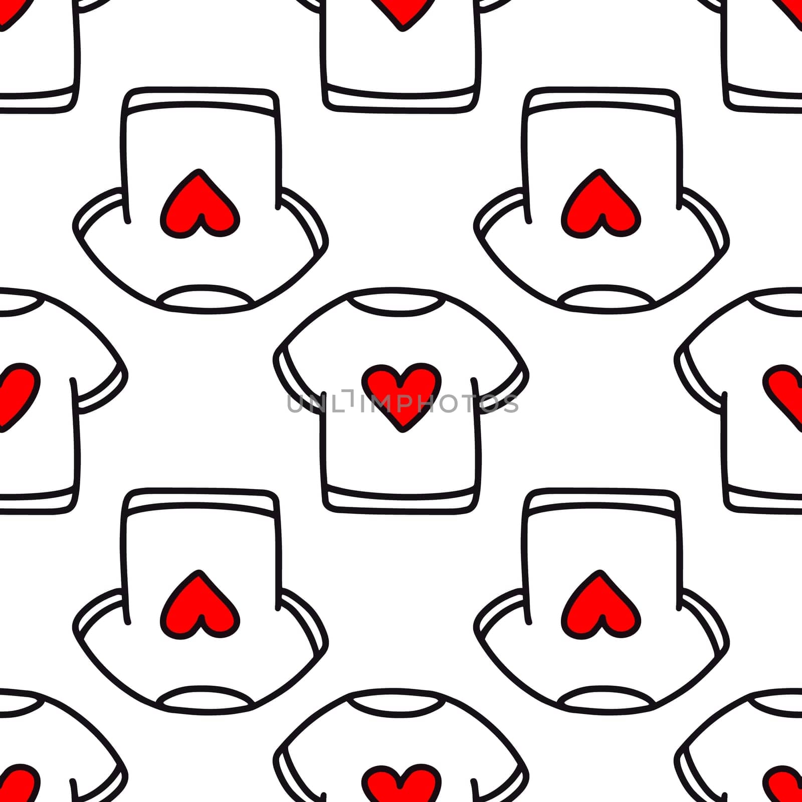 Seamless pattern of a T-shirt with a heart.Pattern for Valentines Day