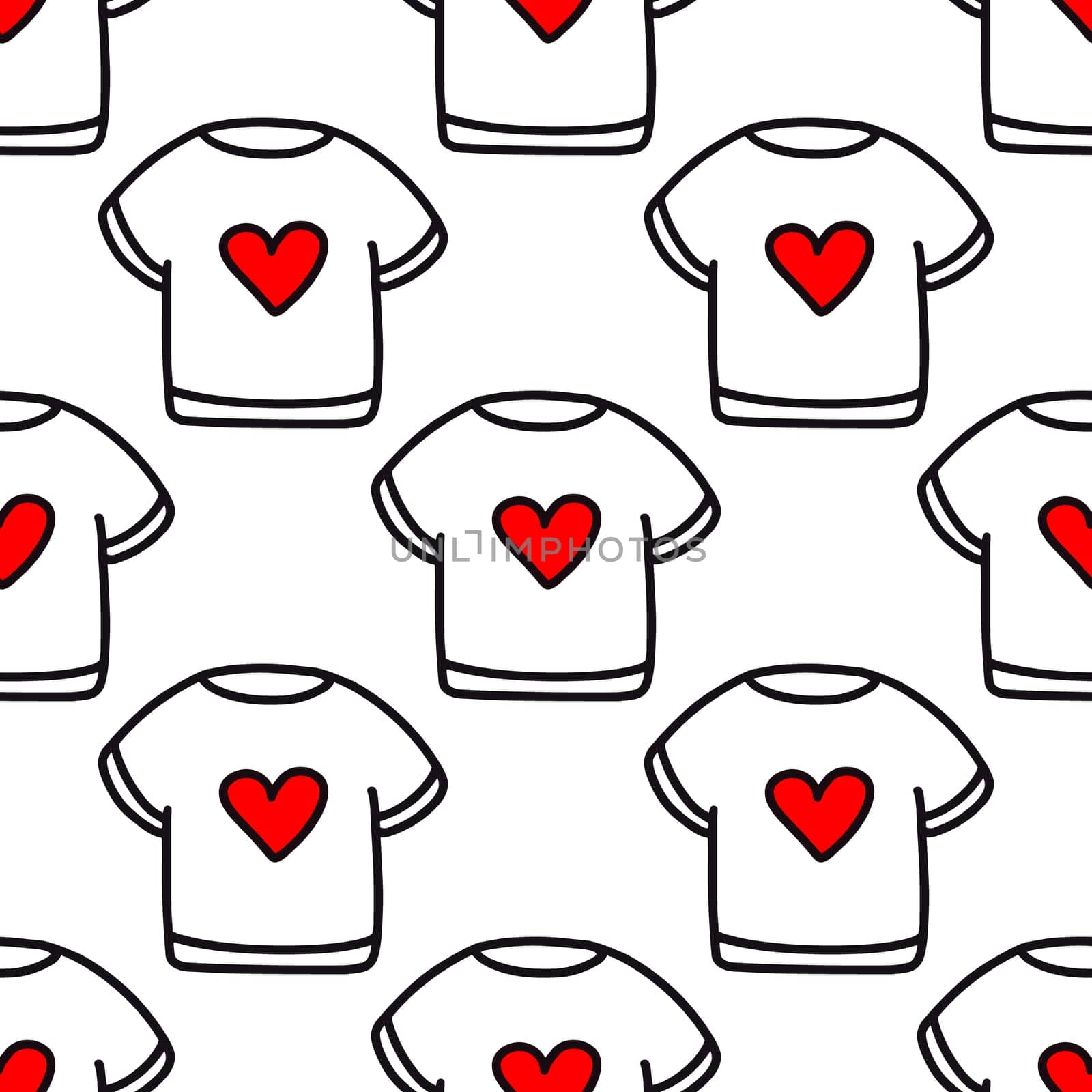 Seamless pattern of a T-shirt with a heart.Pattern for Valentines Day