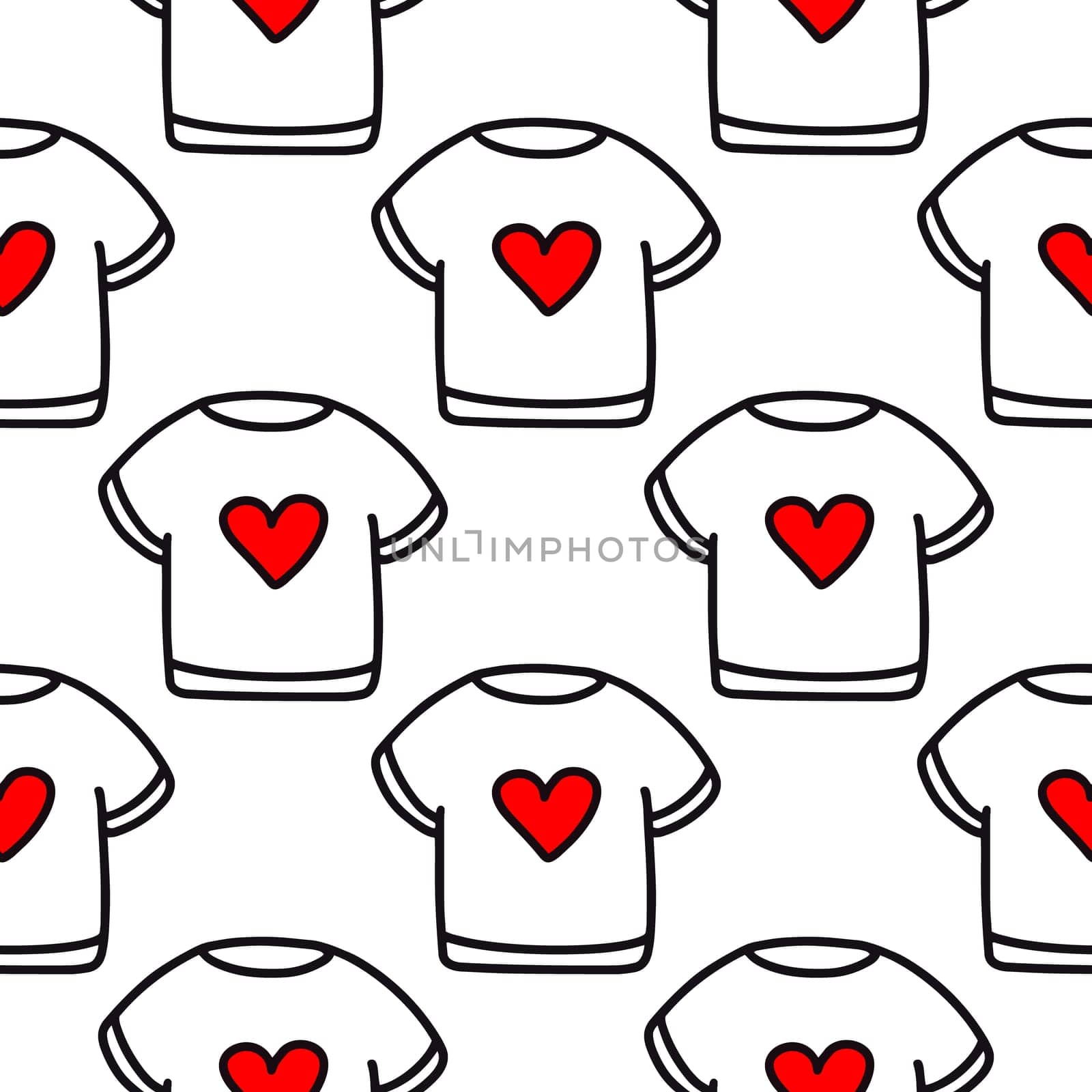 Seamless pattern of a T-shirt with a heart.Pattern for Valentines Day