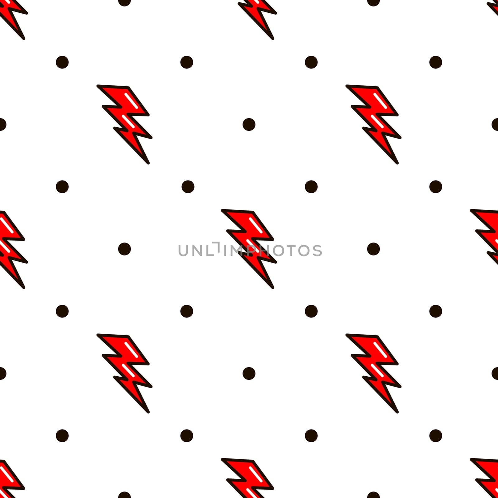 Lightning seamless pattern. Red Lightning in the old school style illustration
