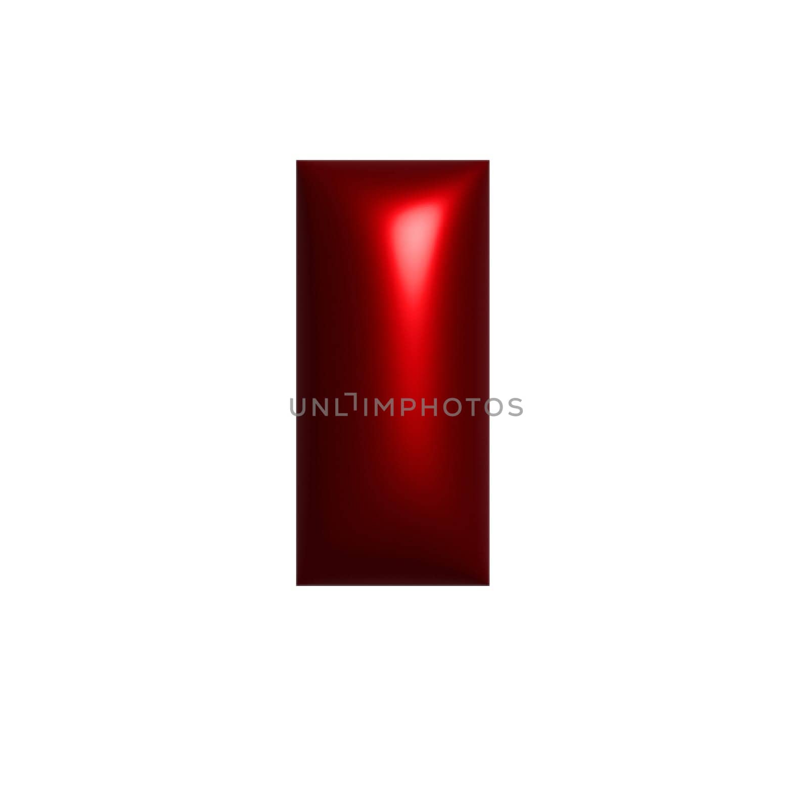 Red shiny metal shiny reflective letter I 3D illustration